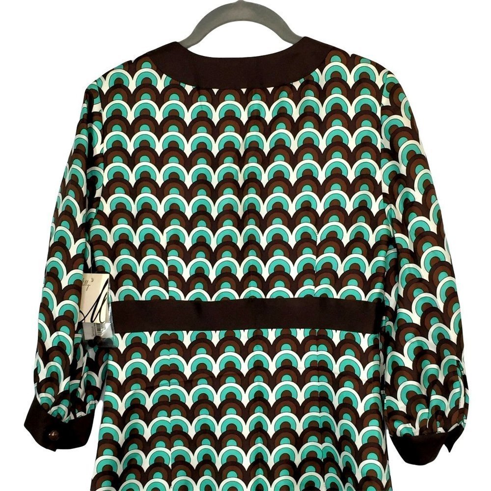 Milly New York Dress Size 4 Seafoam Green Brown White Print Silk Faille Womens - Picture 7 of 12